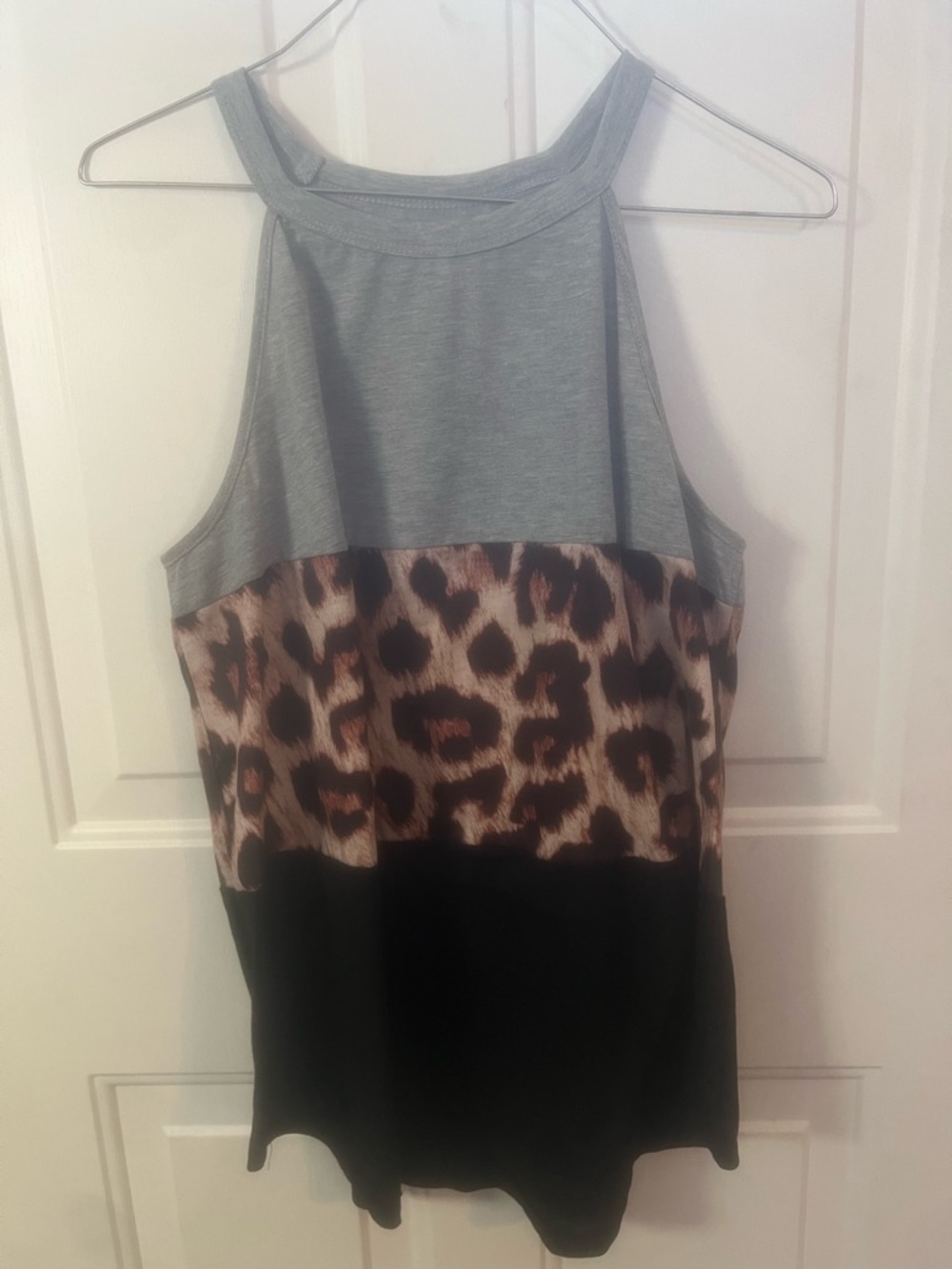 Grey, Leopard & Black Colorblock Sleeveless Tank